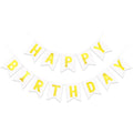 JHZMCRX White Happy Birthday Banner Sign – DIY Letter Banner with Golden Letters