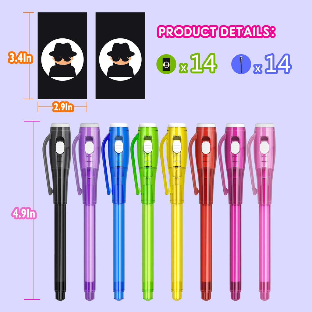 JIMMIDDA Invisible Ink Pen Spy Game – 14-Piece Kids Party Favors Kit