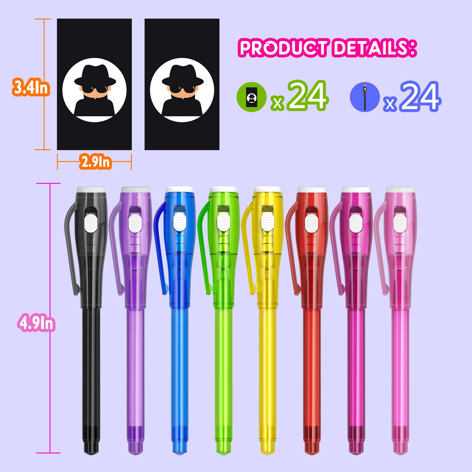 JIMMIDDA Invisible Ink Pen Spy Game – 24Pcs Kids Party Favors with UV Light Pens & Black Notebooks