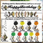 JINGAOFUN Pre-Strung Fishing Birthday Party Decorations – 2 Banners + 9 Pre-assembled Fish Swirls