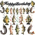 JINGAOFUN Pre-Strung Fishing Birthday Party Decorations – 2 Banners + 9 Pre-assembled Fish Swirls