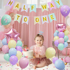 JIUENAGCN Half Way To One Baby Girl Banner & Pastel Balloon Decor