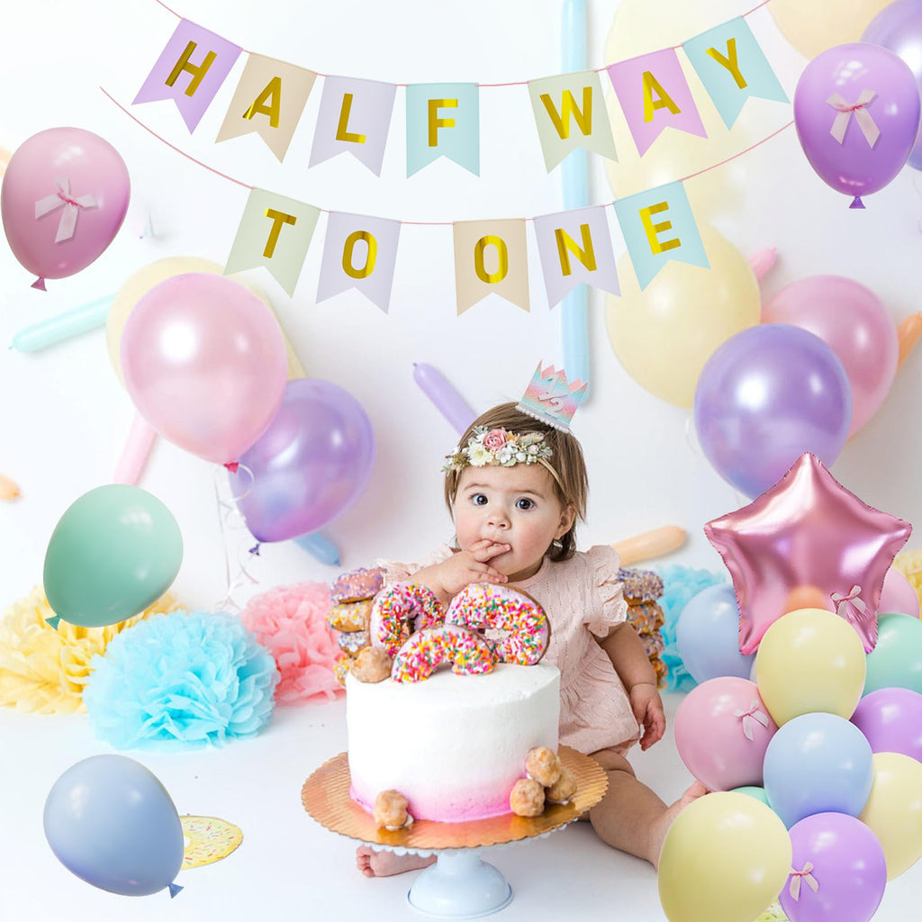JIUENAGCN Half Way To One Baby Girl Banner & Pastel Balloon Decor