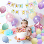 JIUENAGCN Half Way To One Baby Girl Banner & Pastel Balloon Decor