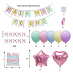 JIUENAGCN Half Way To One Baby Girl Banner & Pastel Balloon Decor
