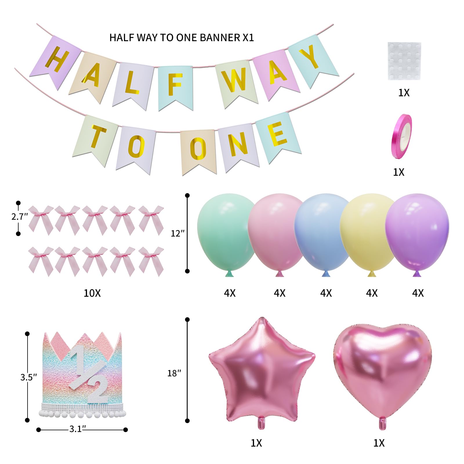JIUENAGCN Half Way To One Baby Girl Banner & Pastel Balloon Decor