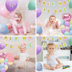 JIUENAGCN Half Way To One Baby Girl Banner & Pastel Balloon Decor