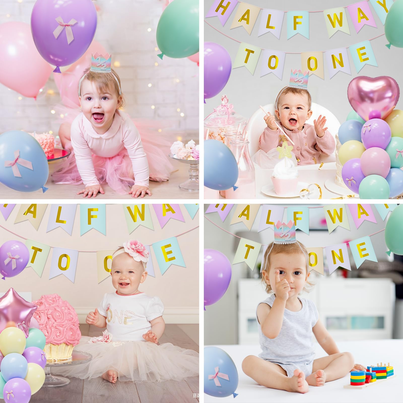 JIUENAGCN Half Way To One Baby Girl Banner & Pastel Balloon Decor