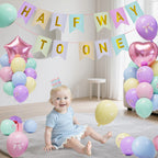 JIUENAGCN Half Way To One Baby Girl Banner & Pastel Balloon Decor