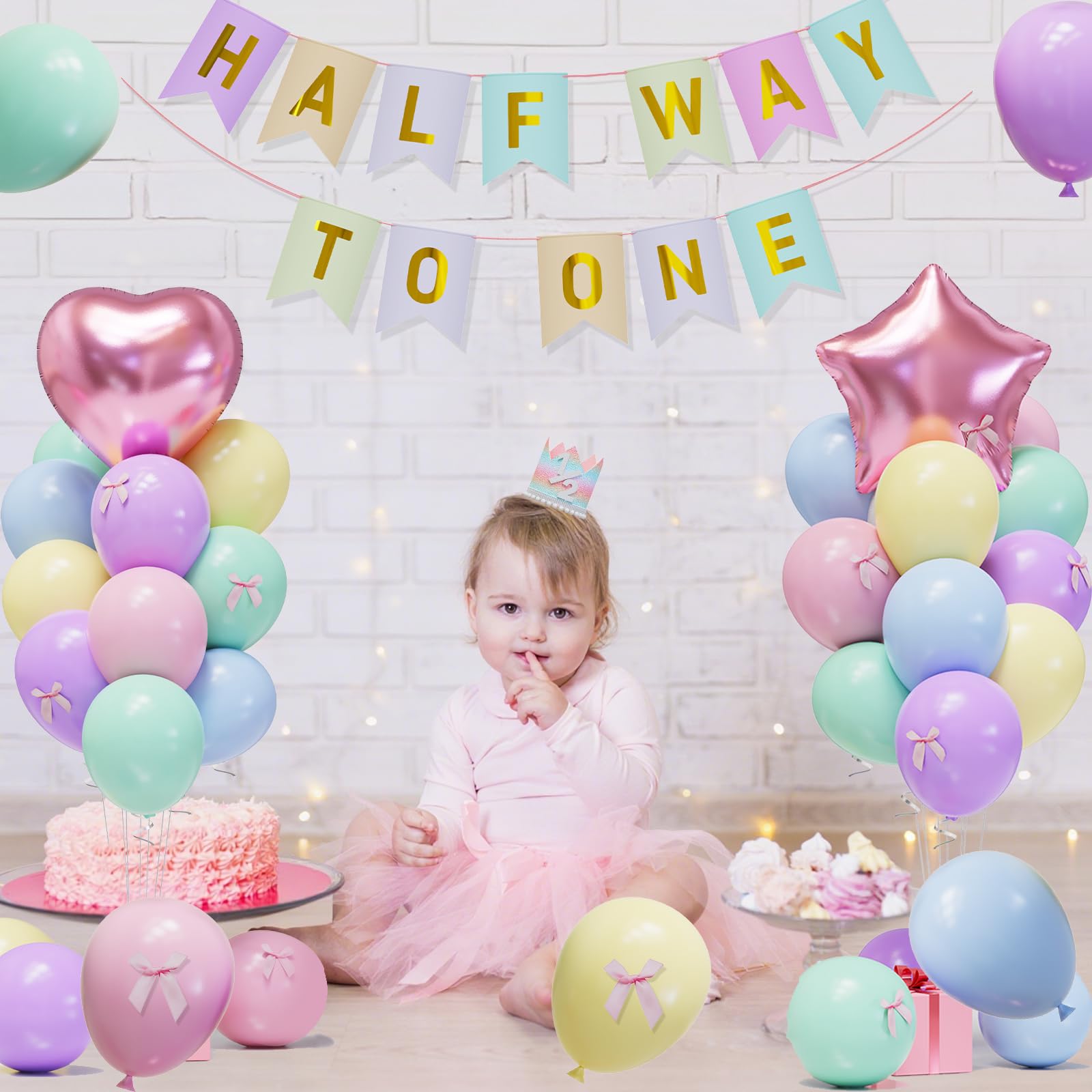 JIUENAGCN Half Way To One Baby Girl Banner & Pastel Balloon Decor