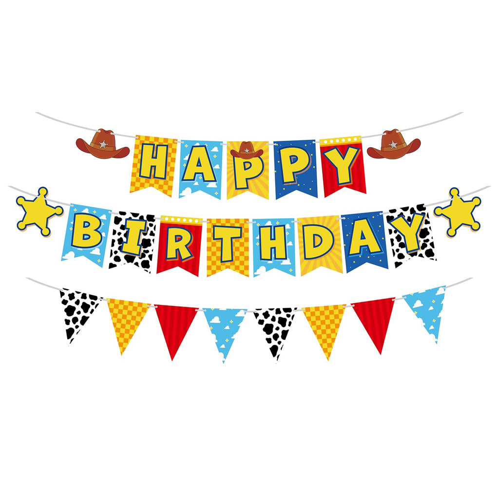 JIYUWATA Pre-Strung Cartoon Toys Birthday Banner – Story Theme Party Decoration (1st–10th Birthday)