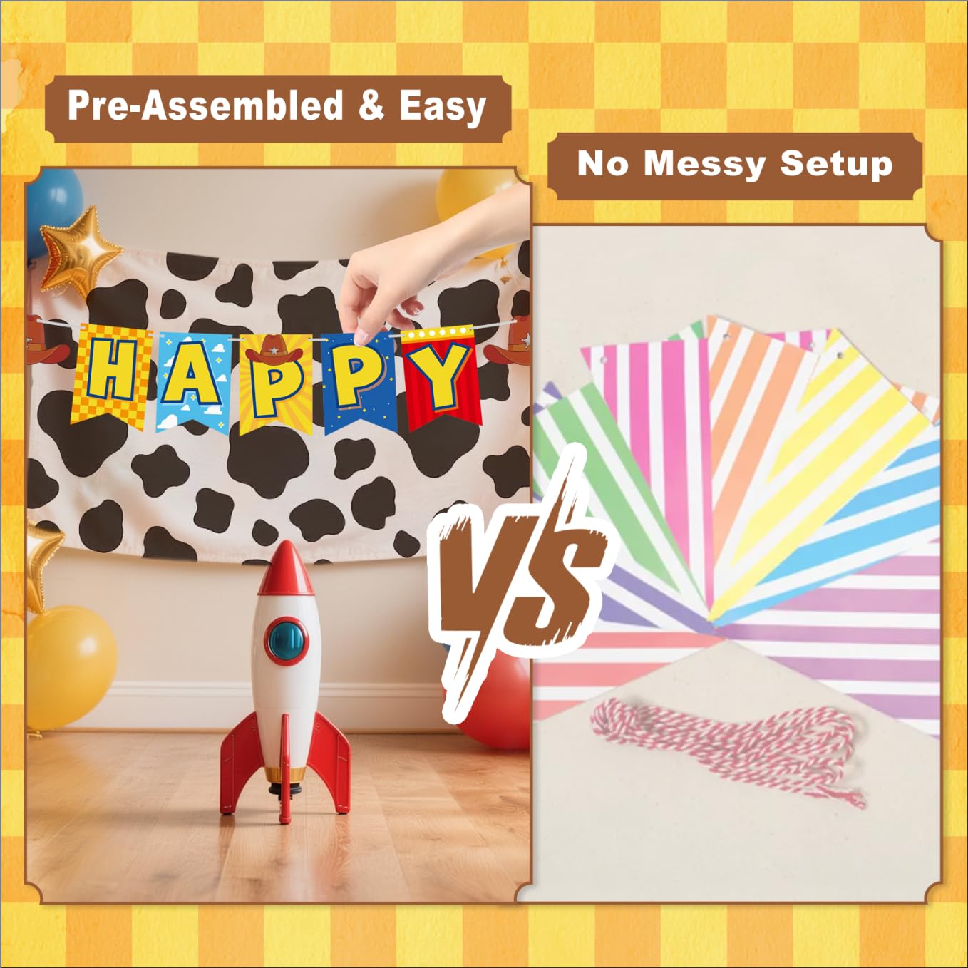 JIYUWATA Pre-Strung Cartoon Toys Birthday Banner – Story Theme Party Decoration (1st–10th Birthday)
