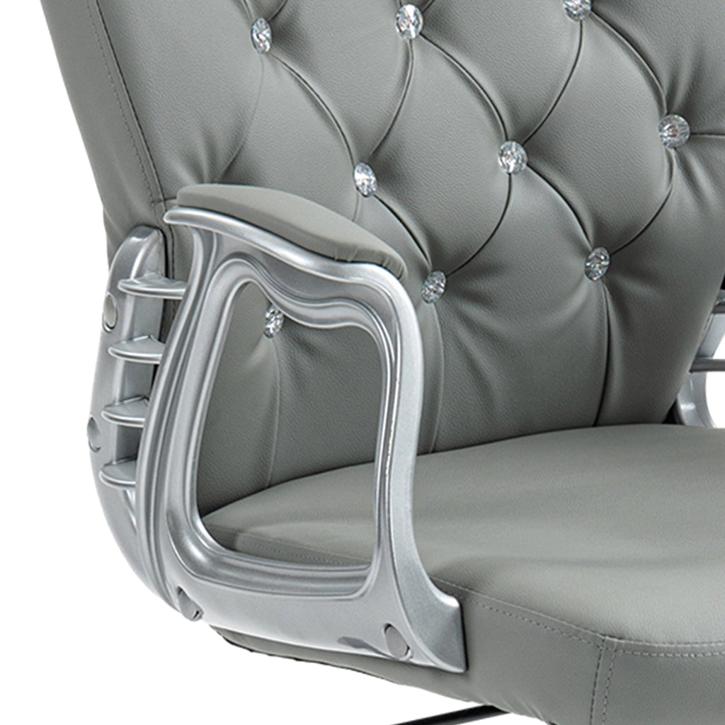 Vinsetto Office Chair Ergonomic 360\'c2\'b0 Swivel PU Diamante Padded Base 5 Castor Wheels for Home Work Grey