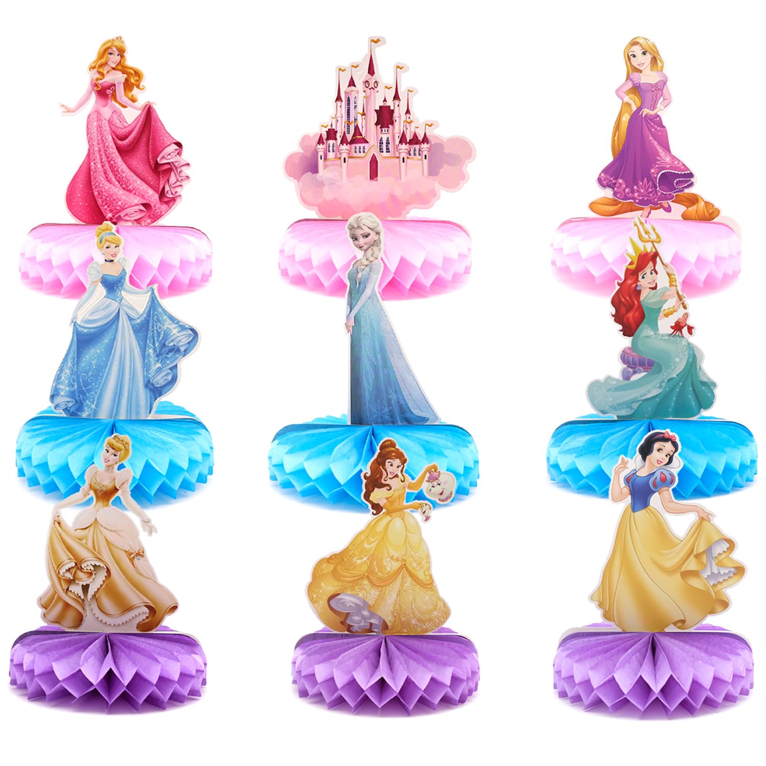 JJYHEHOT 9-Piece Princess Honeycomb Centrepieces – Princess Theme Table Decor