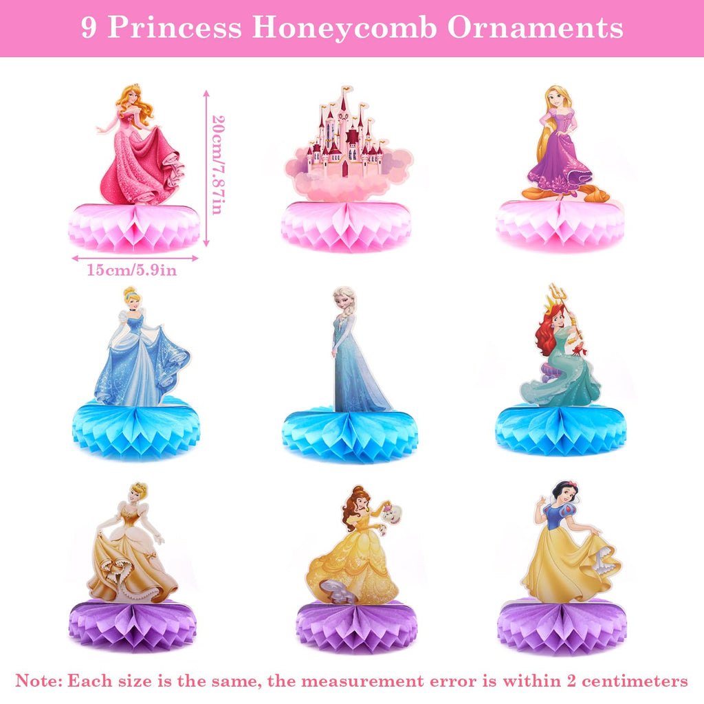 JJYHEHOT 9-Piece Princess Honeycomb Centrepieces – Princess Theme Table Decor