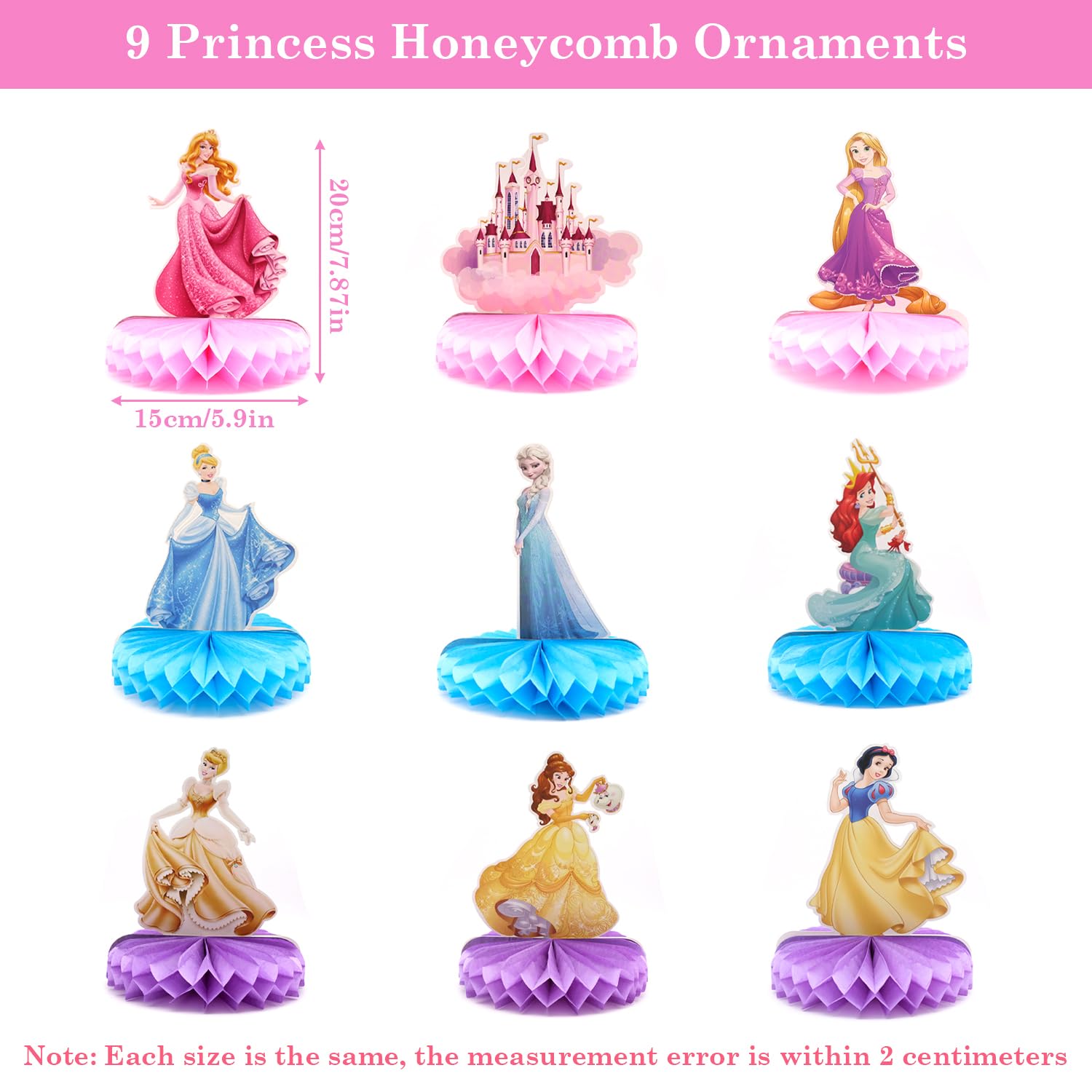 JJYHEHOT 9-Piece Princess Honeycomb Centrepieces – Princess Theme Table Decor