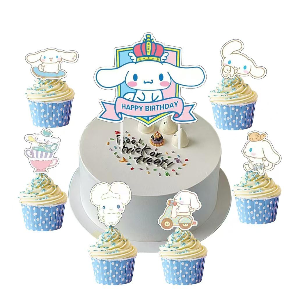 Jlemon 25pcs Cupcake Toppers – Happy Birthday Cake Topper + Cute Pink Cat Anime Theme (Style D)