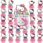 Jlemon 25pcs Kawaii Cat Cupcake Toppers – Hello Pink Cat Birthday Topper Set (Style B)