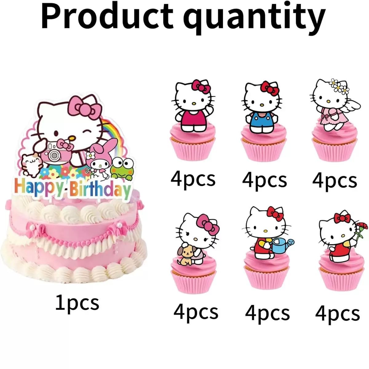 Jlemon 25pcs Kawaii Cat Cupcake Toppers – Hello Pink Cat Birthday Topper Set (Style B)