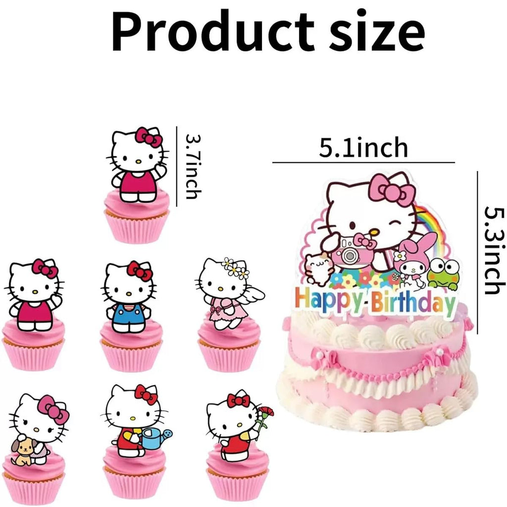 Jlemon 25pcs Kawaii Cat Cupcake Toppers – Hello Pink Cat Birthday Topper Set (Style B)