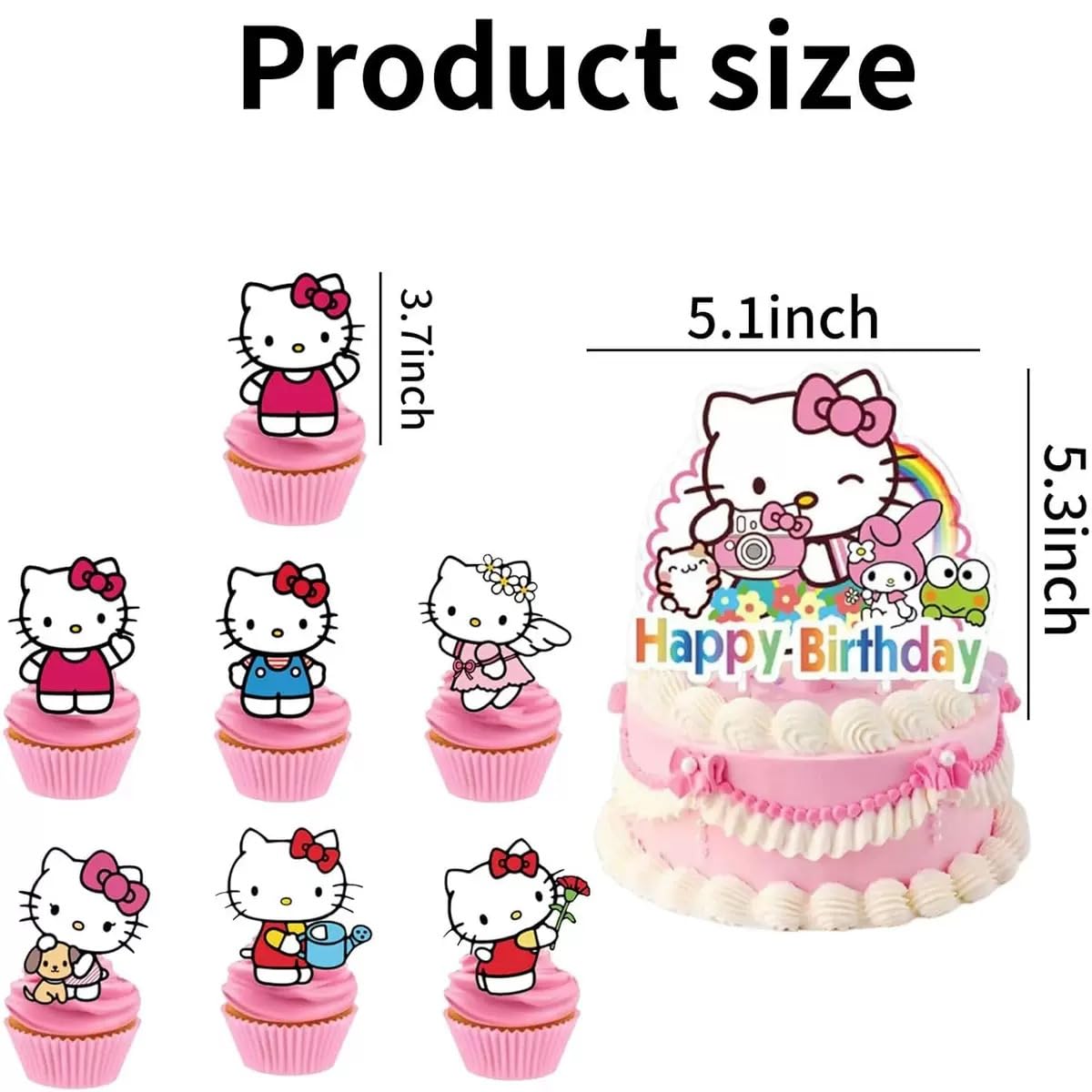 Jlemon 25pcs Kawaii Cat Cupcake Toppers – Hello Pink Cat Birthday Topper Set (Style B)