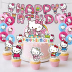 Jlemon 25pcs Kawaii Cat Cupcake Toppers – Hello Pink Cat Birthday Topper Set (Style B)