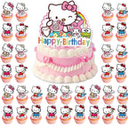 Jlemon 25pcs Kawaii Cat Cupcake Toppers – Hello Pink Cat Birthday Topper Set (Style B)
