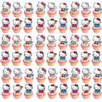 Jlemon 25pcs Kawaii Cat Cupcake Toppers – Hello Pink Cat Birthday Topper Set (Style B)