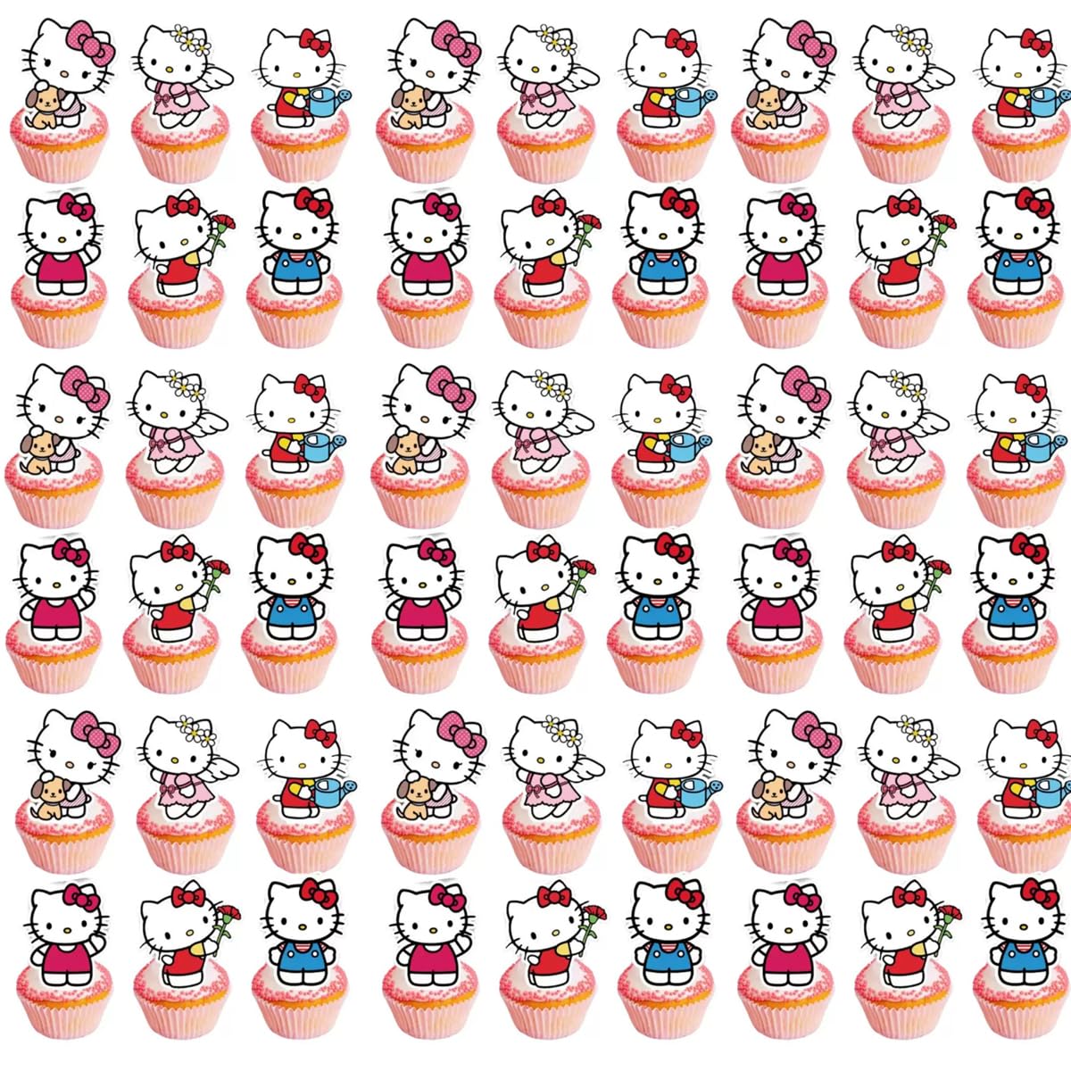 Jlemon 25pcs Kawaii Cat Cupcake Toppers – Hello Pink Cat Birthday Topper Set (Style B)