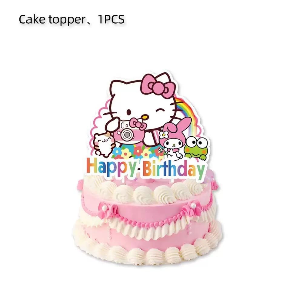 Jlemon 25pcs Kawaii Cat Cupcake Toppers – Hello Pink Cat Birthday Topper Set (Style B)