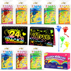 JMMICO 24x3 Pack Scratch Art Notebook + Sticky Hands + Stickers – Party Favors & Classroom Prizes