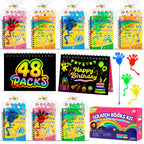 JMMICO 48-Pack Scratch Art Notebooks, Sticky Hands & Stickers – Party Favors Kit