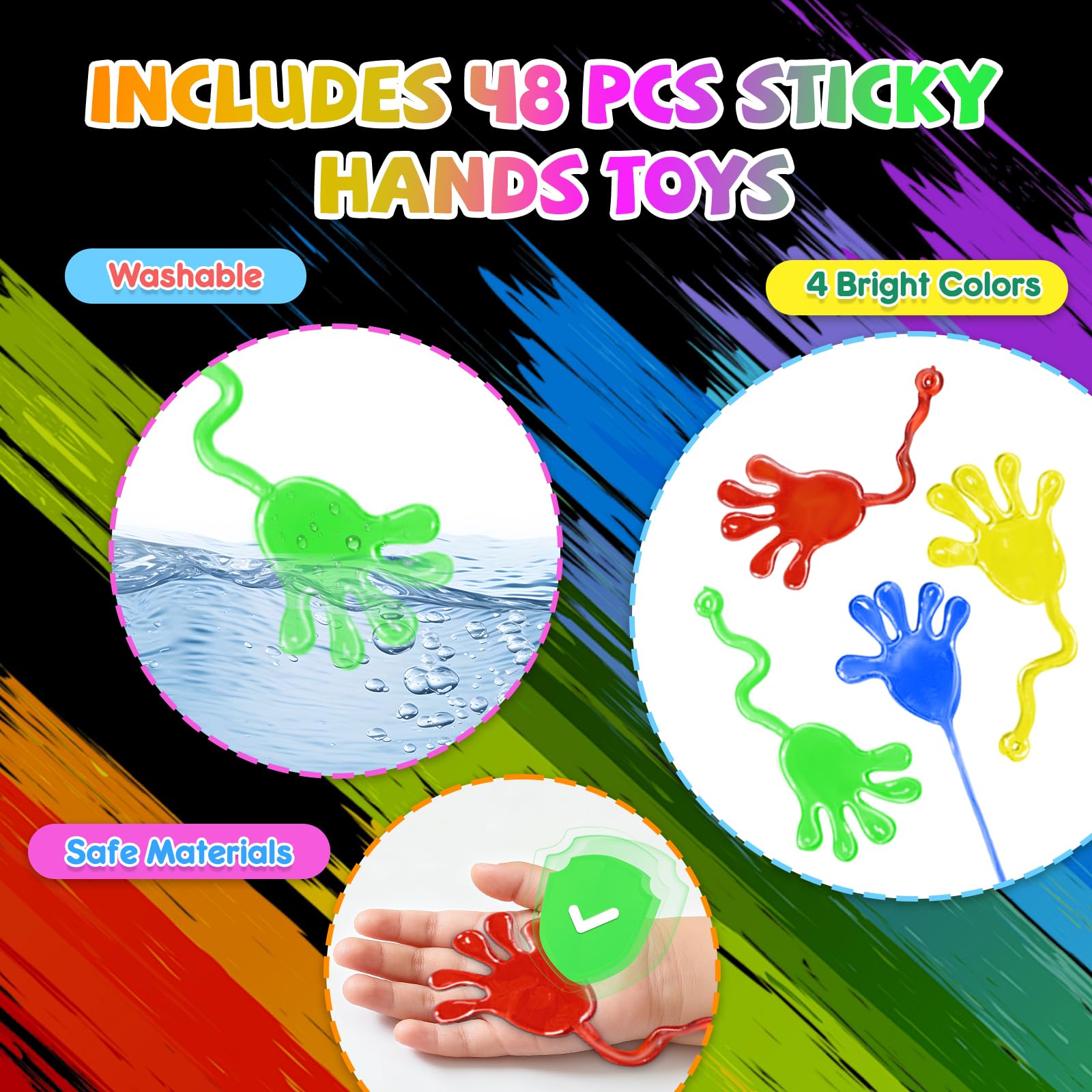 JMMICO 48-Pack Scratch Art Notebooks, Sticky Hands & Stickers – Party Favors Kit