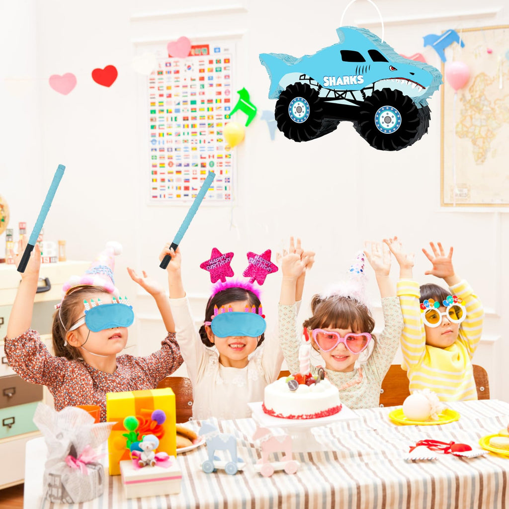JOARHONAL Shark Monster Truck Pinata – Small Size with Blindfold & Bat