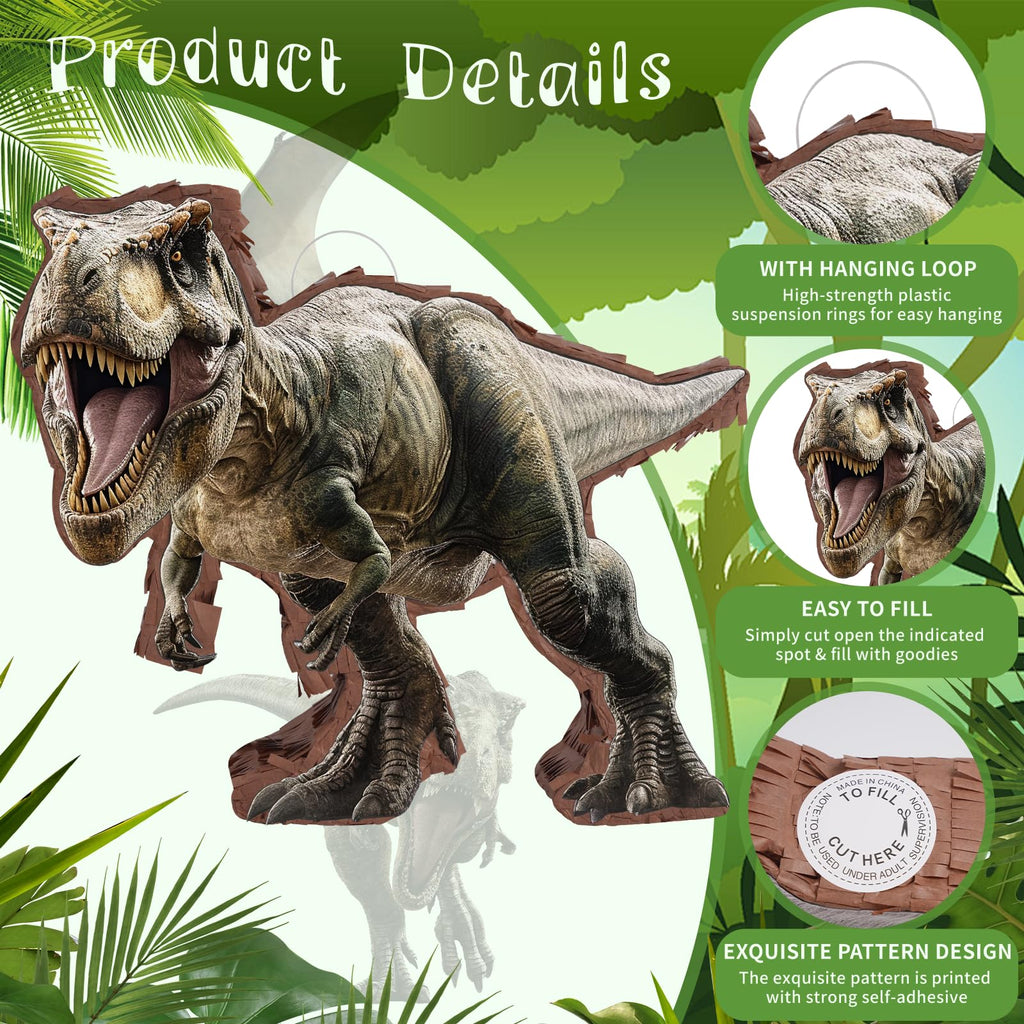 JOARHONAL 142 Pcs Dinosaur Pinata Party Set | Small Jungle Dino Pinata with Blindfold & Bat