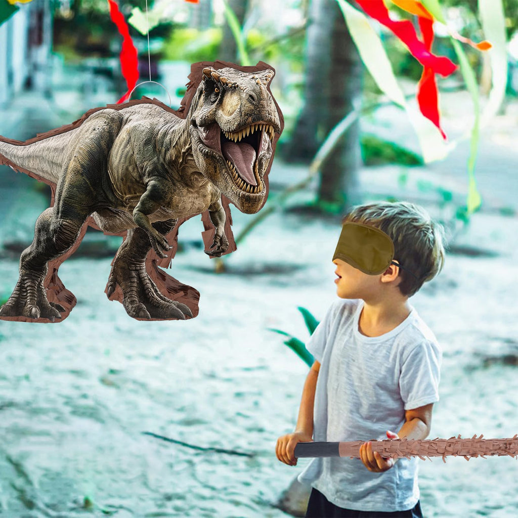 JOARHONAL 142 Pcs Dinosaur Pinata Party Set | Small Jungle Dino Pinata with Blindfold & Bat