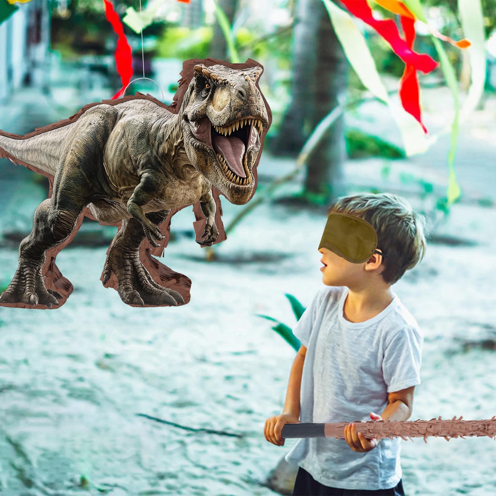 JOARHONAL 142 Pcs Dinosaur Pinata Party Set | Small Jungle Dino Pinata with Blindfold & Bat