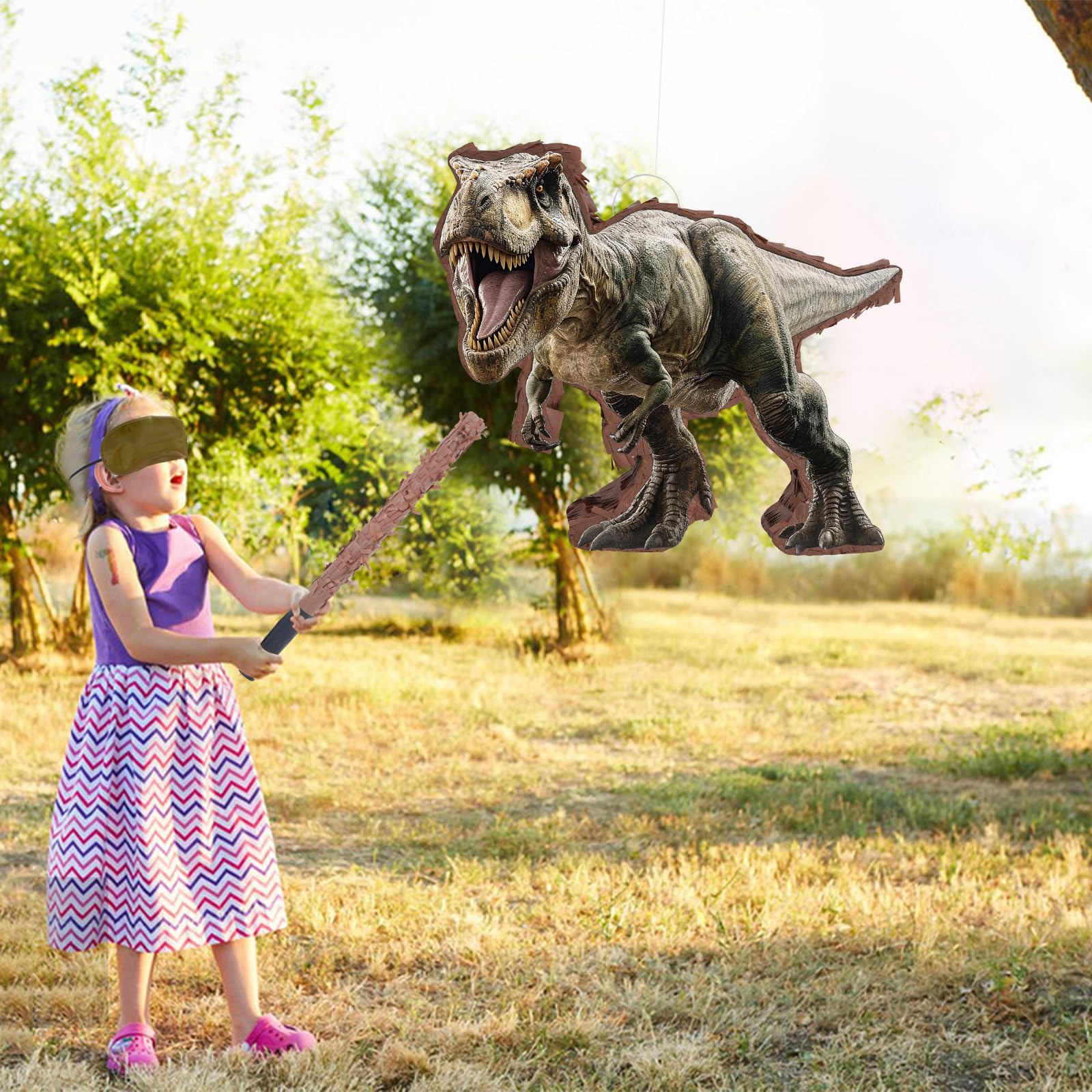 JOARHONAL 142 Pcs Dinosaur Pinata Party Set | Small Jungle Dino Pinata with Blindfold & Bat