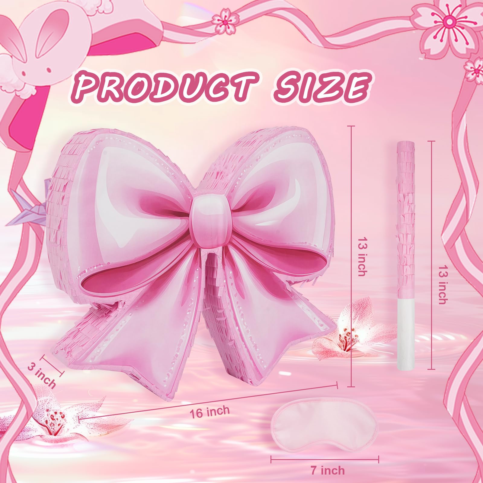 JOARHONAL Pink Bow Pinata – Watercolor Small 16x13x3 in Girl Birthday Party Decor