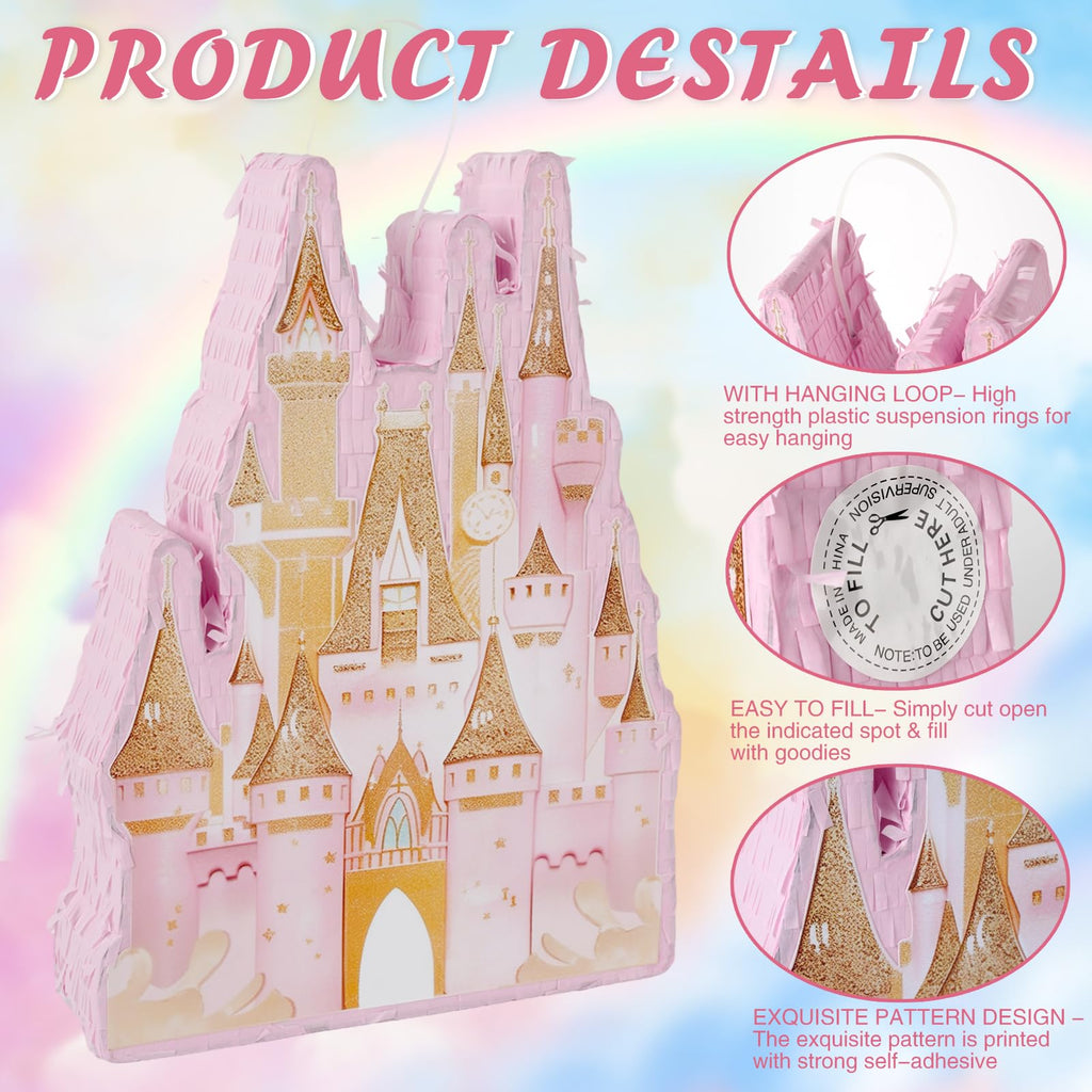 Princess Castle Pinata – Pink Castle Pinata with Bat & Blindfold | JOARHONAL