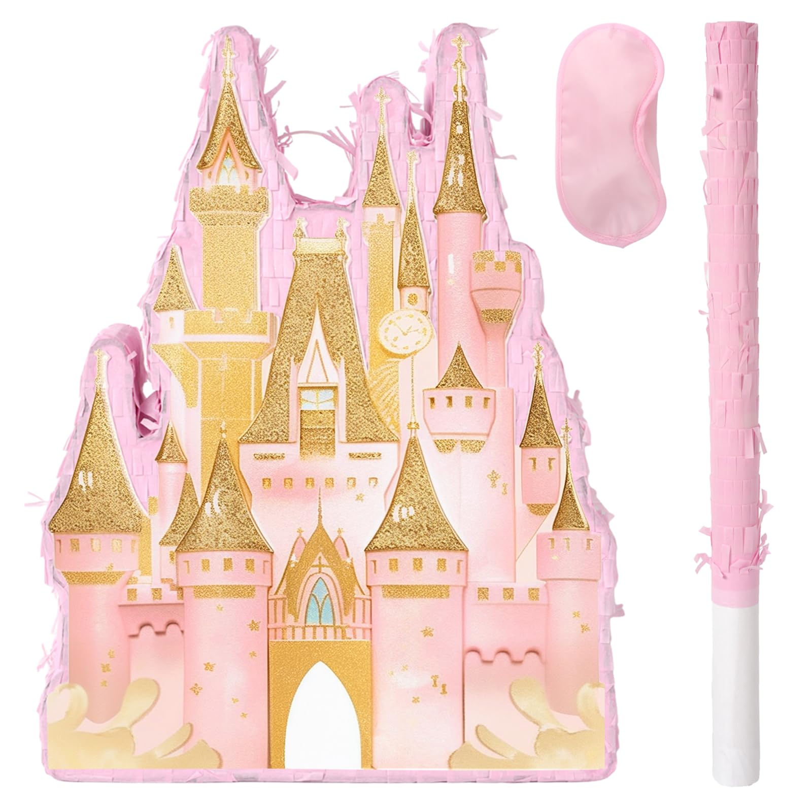 Princess Castle Pinata – Pink Castle Pinata with Bat & Blindfold | JOARHONAL