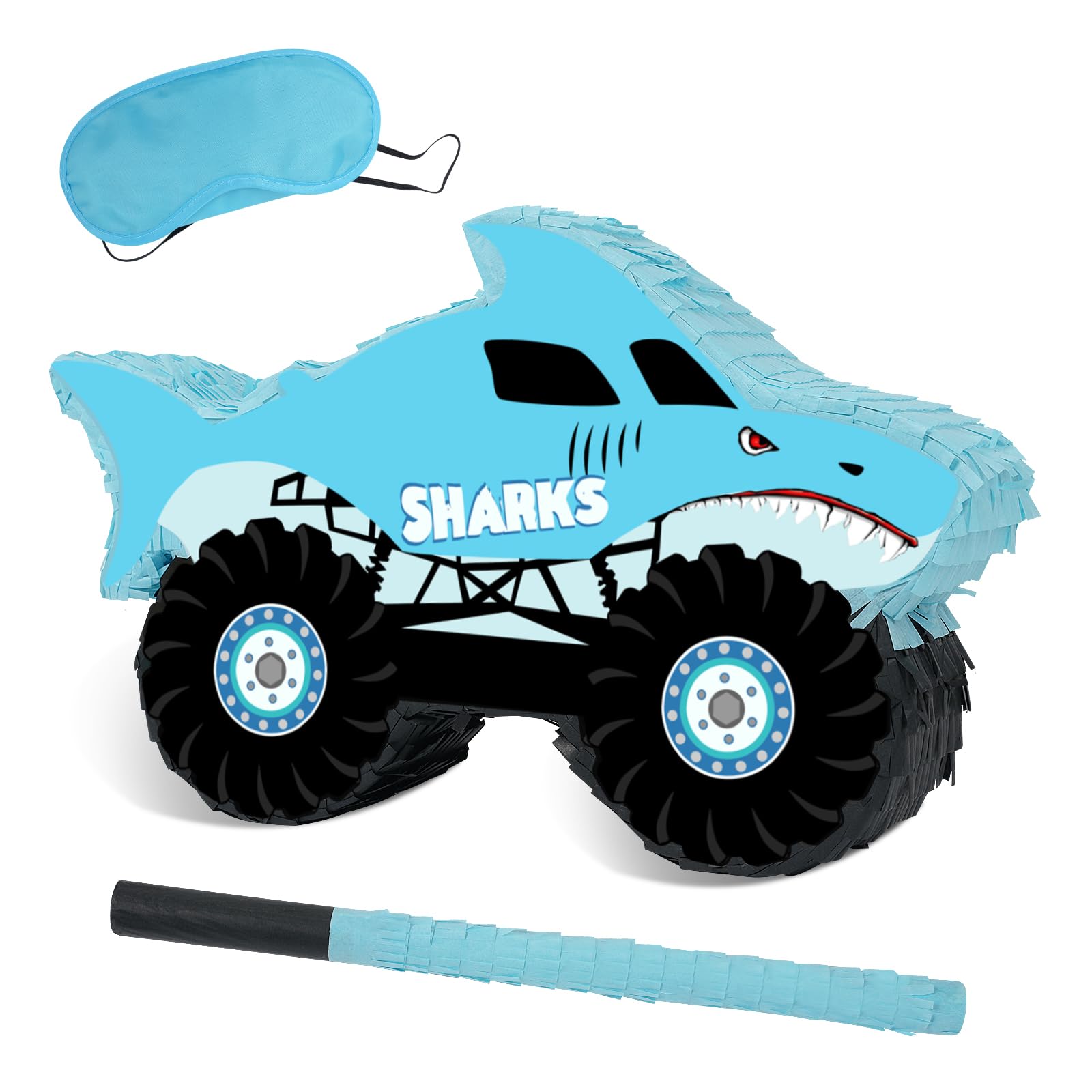 JOARHONAL Shark Monster Truck Pinata – Small Size with Blindfold & Bat