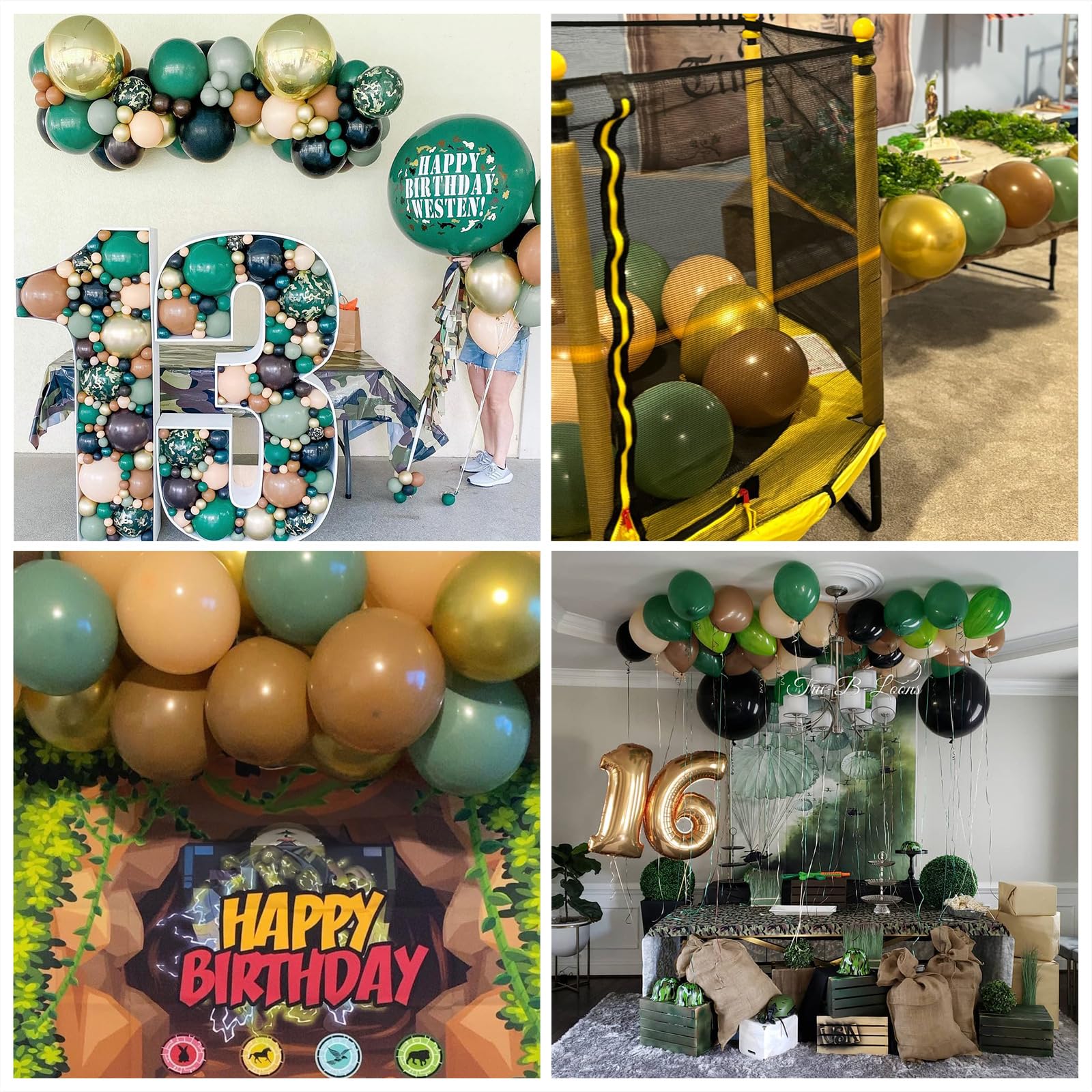 Jobkoo 60 Pcs Woodland Camo Latex Balloons – Sage Green, Gold & Brown
