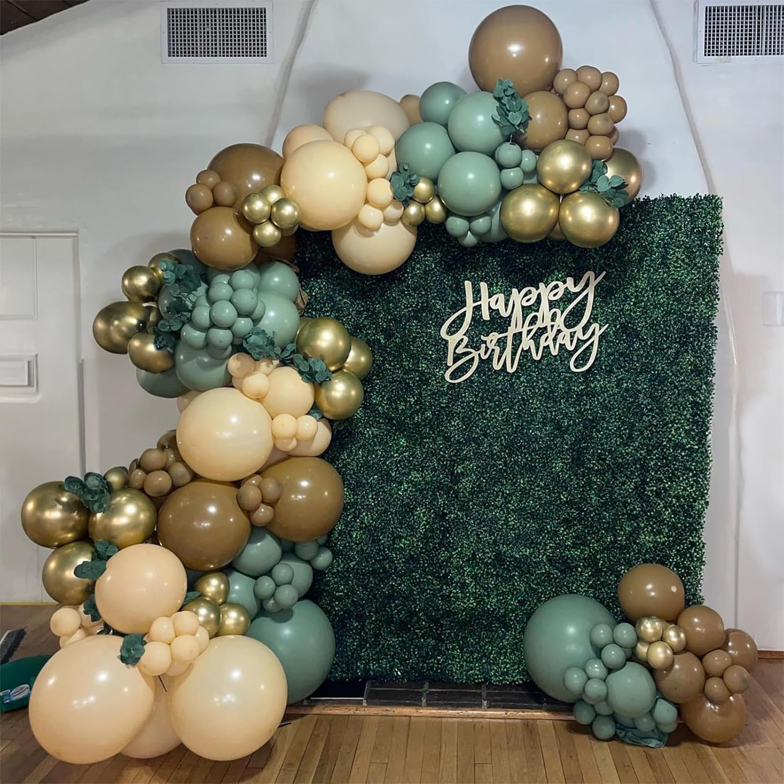 Jobkoo 60 Pcs Woodland Camo Latex Balloons – Sage Green, Gold & Brown