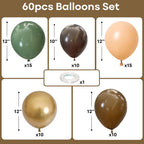 Jobkoo 60 Pcs Woodland Camo Latex Balloons – Sage Green, Gold & Brown
