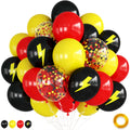 Jobkoo 12in Red Yellow Black Balloons with Lightning Print & Confetti — Biodegradable Latex