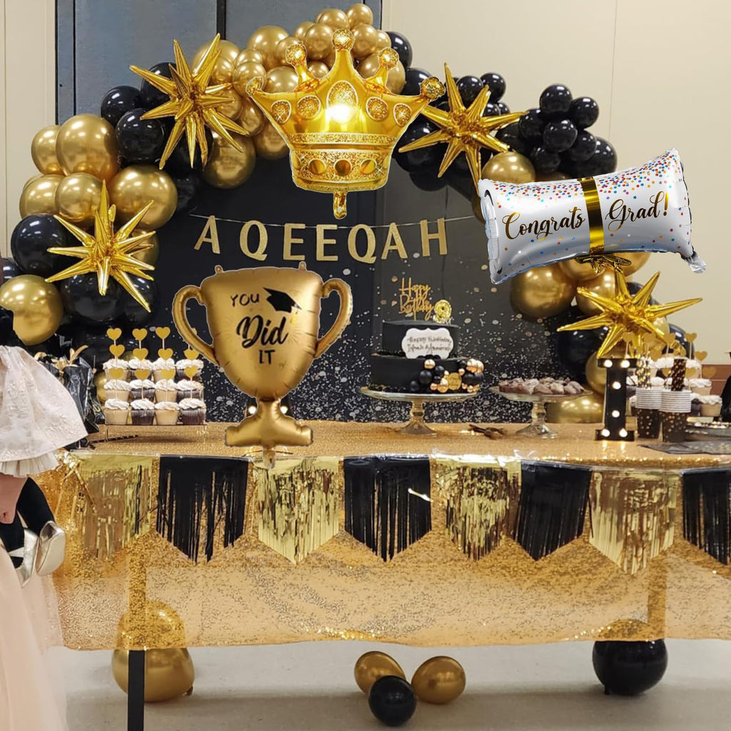 Jobkoo Graduation Decorations Class of 2025 Black & Gold Balloons Arch Kit – 120 Pcs