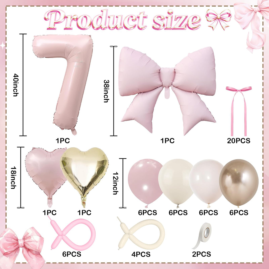 Jobkoo Number 7 Balloon Set – Pink Blush, Gold Beige & White 40" Latex & Foil Balloons for Boho 7th Birthday
