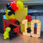 Jobkoo 12in Red Yellow Black Balloons with Lightning Print & Confetti — Biodegradable Latex