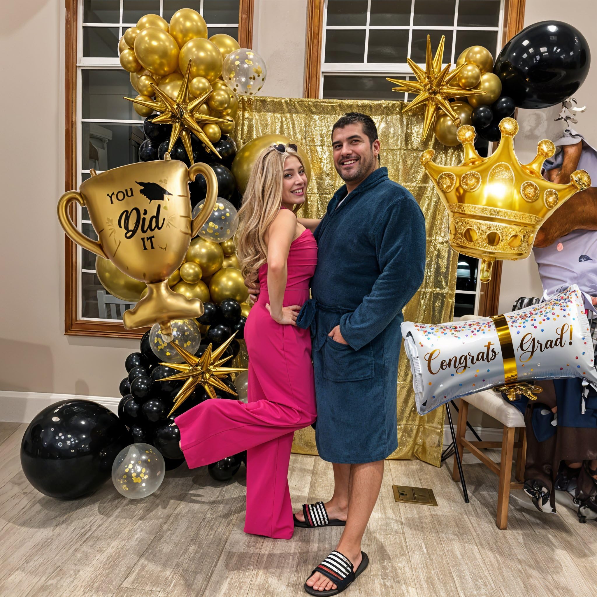 Jobkoo Graduation Decorations Class of 2025 Black & Gold Balloons Arch Kit – 120 Pcs